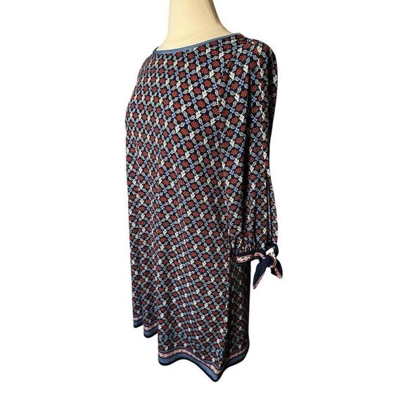 Max Studio Geometric Shift Dress Small Red Blue Print Open 3/4 Sleeve - Picture 3 of 9